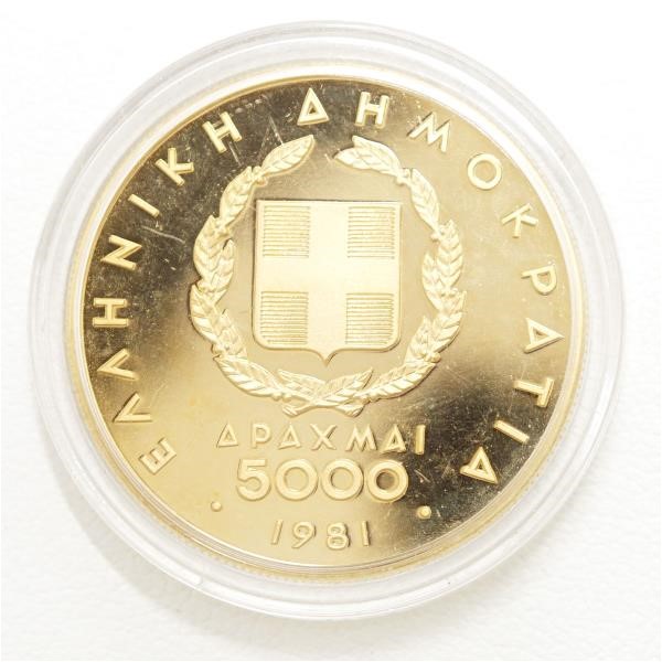 ギリシャ 5000ドラクマ コイン 金貨 K21.6YG 証明書 総重量約12.5g