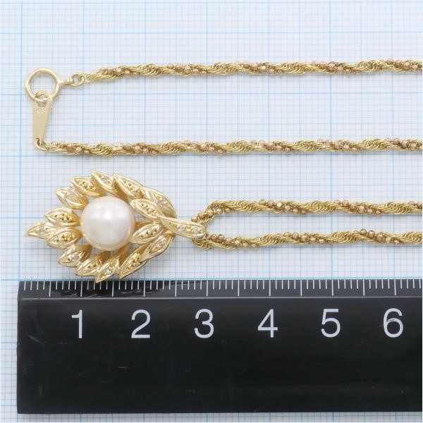 K18 18金 YG イエローゴールド ネックレス アコヤ真珠 ダイヤ 0.05