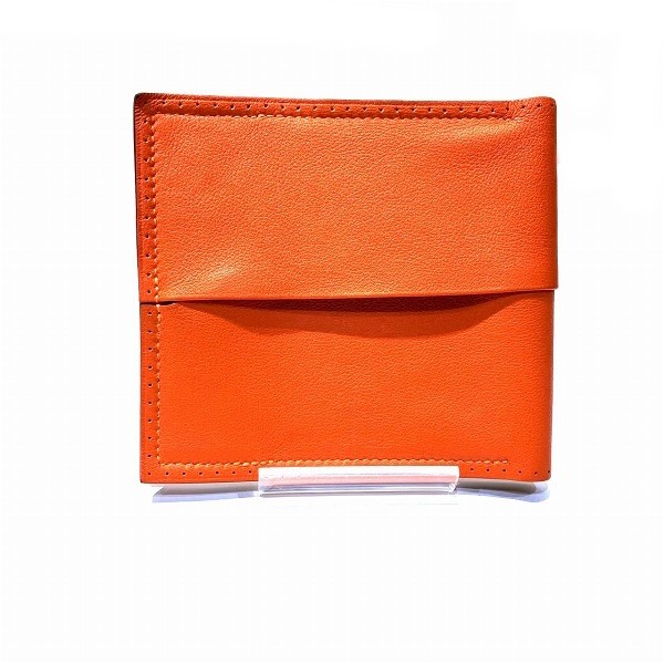 【10%エルメス HERMES フレックス オレンジ 長財布 2つ折り財布 レディース