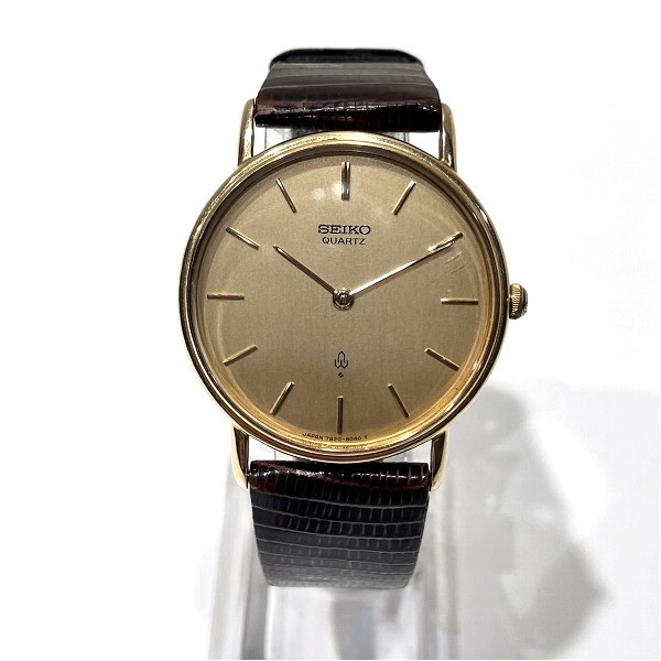 新品交換OH済極美品SEIKOセイコー7820-5040ライトパープルスクエアクォーツメンズ腕時計