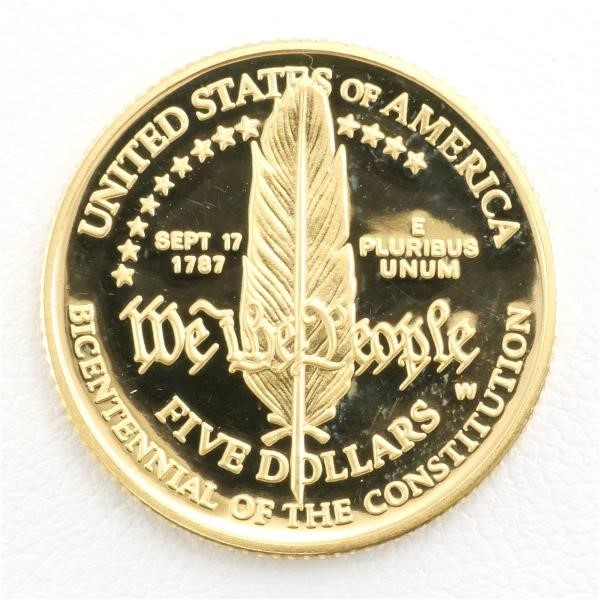 アメリカ 憲法起草200年 5ドル コイン 金貨 K21.6YG 総重量約8.3g 