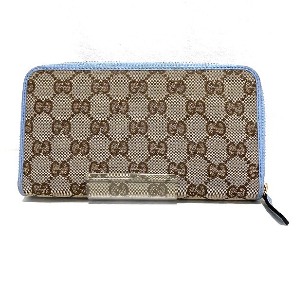 10%OFF】グッチ GUCCI GGキャンバス 363423 ベージュ×ライトブルー キャンバス×レザー ラウンドファスナー 財布 長財布 レディース  【中古】｜激安アクセサリー通販のワンダープライス