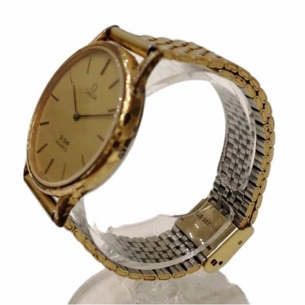 【新品電池】オメガ デビル ゴールド文字盤 腕時計 プッシュリューズ プラ風防memeの厳選腕時計
